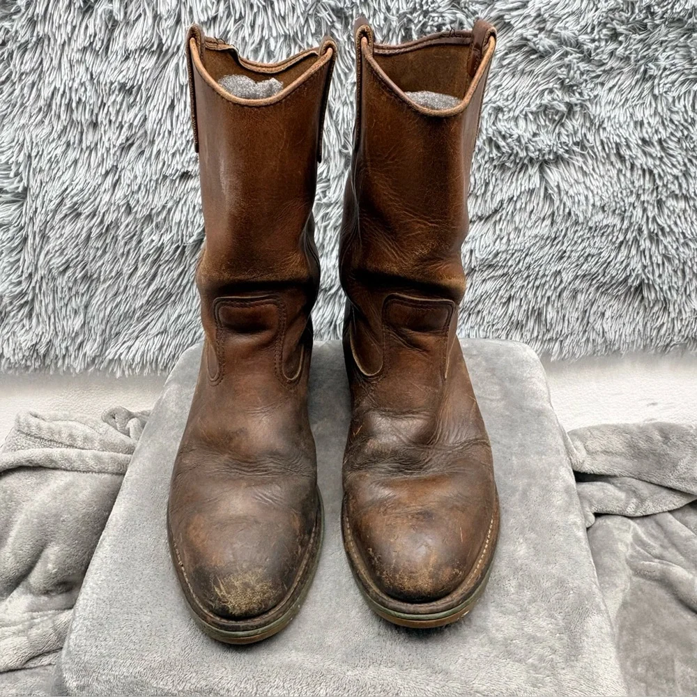 Red Wing Boots Mens Size 8.5 E Steel Toe Pecos Pull On Work Brown Leather USA